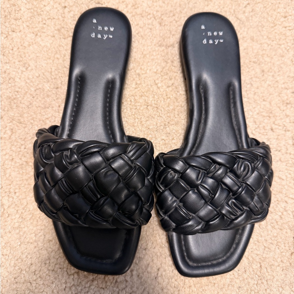 a new day Black Braided Slide Sandals - Woven Faux Leather